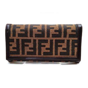 (D418) Authentic Fendi Long Wallet Brown Canvas